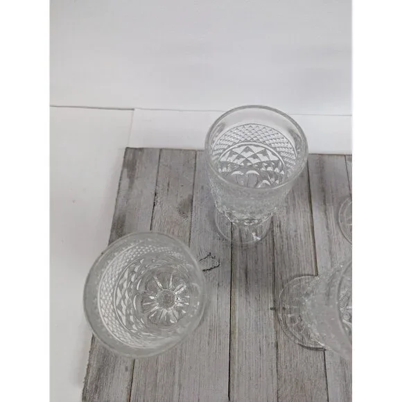 Set 4 Wexford Anchor Hocking Glass Water Goblets 6 5/8" Diamond Cut Stemmed - Picture 3 of 6